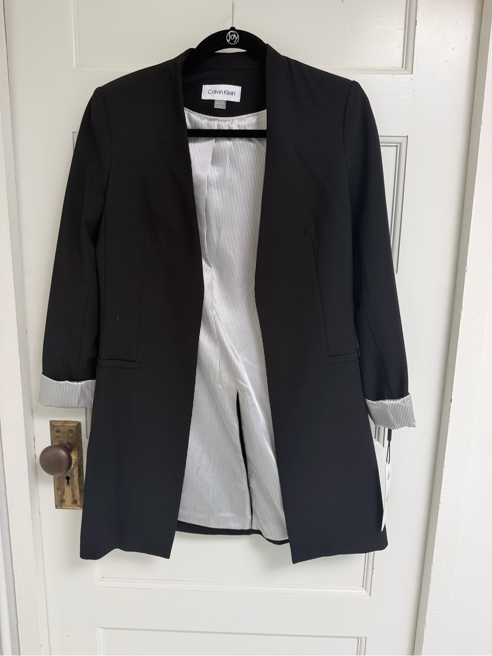 Calvin Klein Black Open-Front Longline Blazer